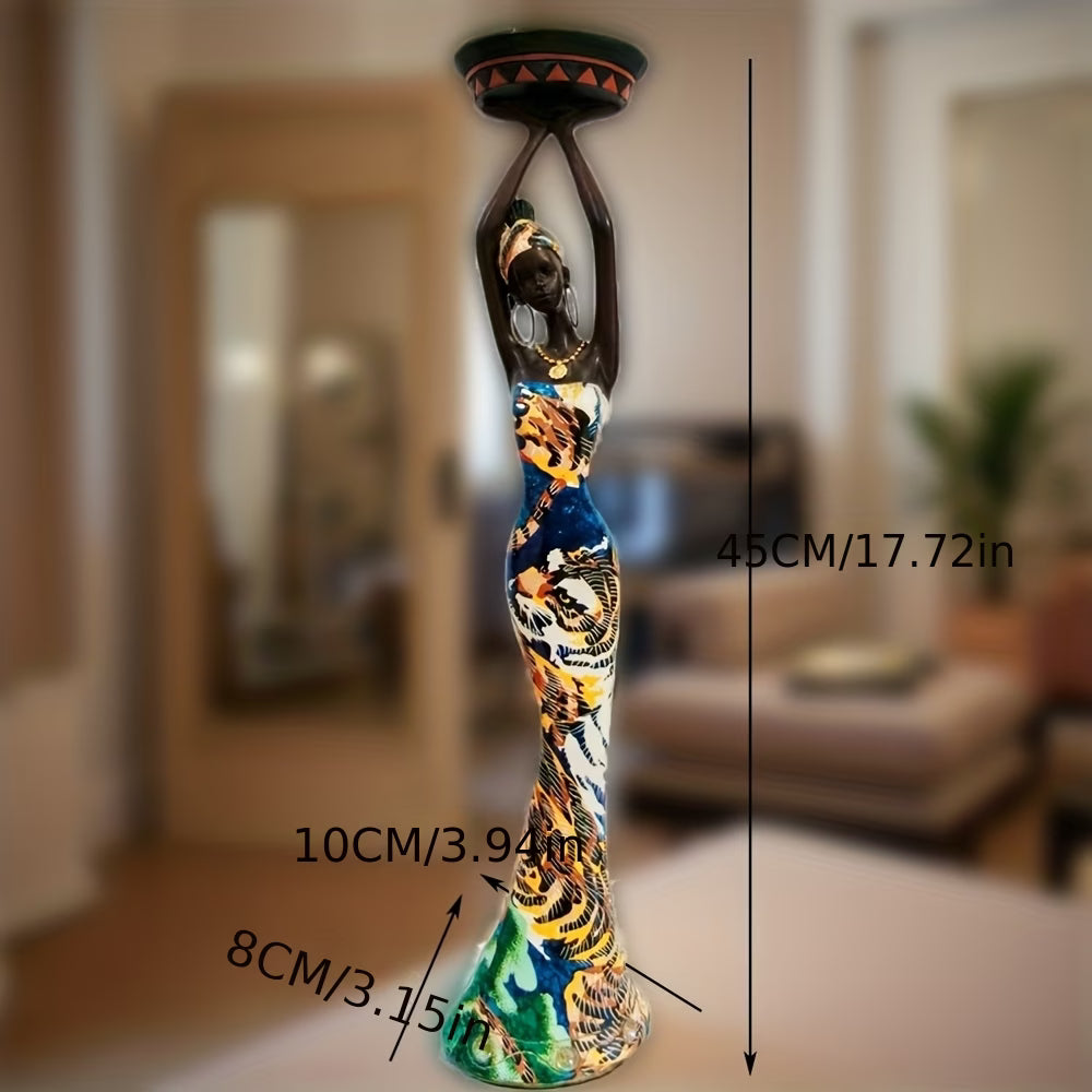 Afrikaanse Stamvrouw Decoratie Beeldje (Handgeschilderde Hars Sculptuur)